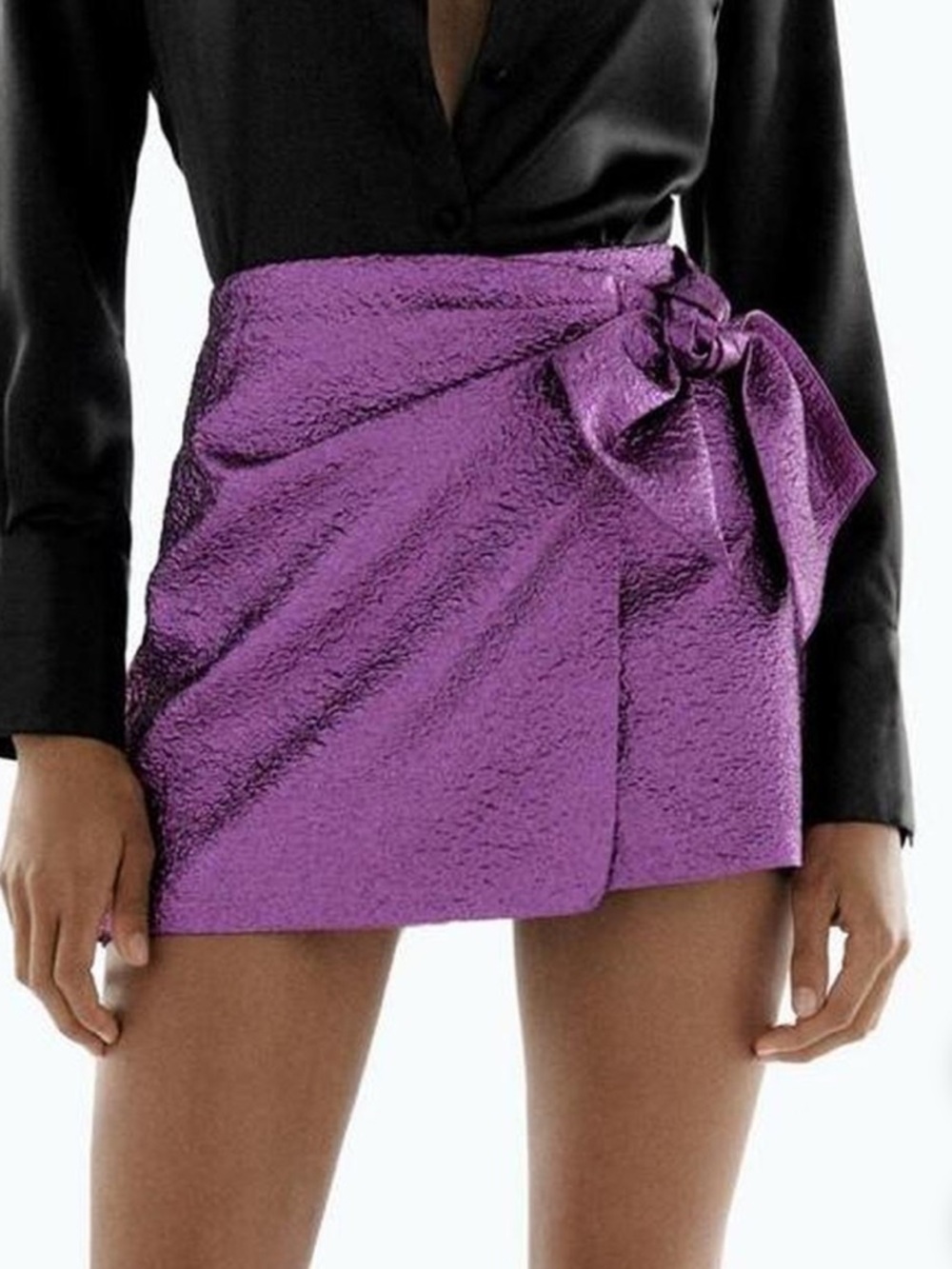 Zara Metallic Purple Tie-Front Skort